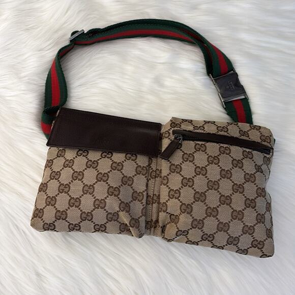Gucci GG Pattern Waist Pouch Sherry Line web GG Brown Canvas Bag - Picture 7 of 9